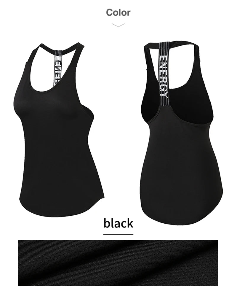 Tops de gimnasio para mujer, Top negro sin mangas para Yoga, camiseta de Fitness para mujer, chaleco para gimnasio, entrenamiento para correr, Tops deportivos, camiseta sin espalda con letras
