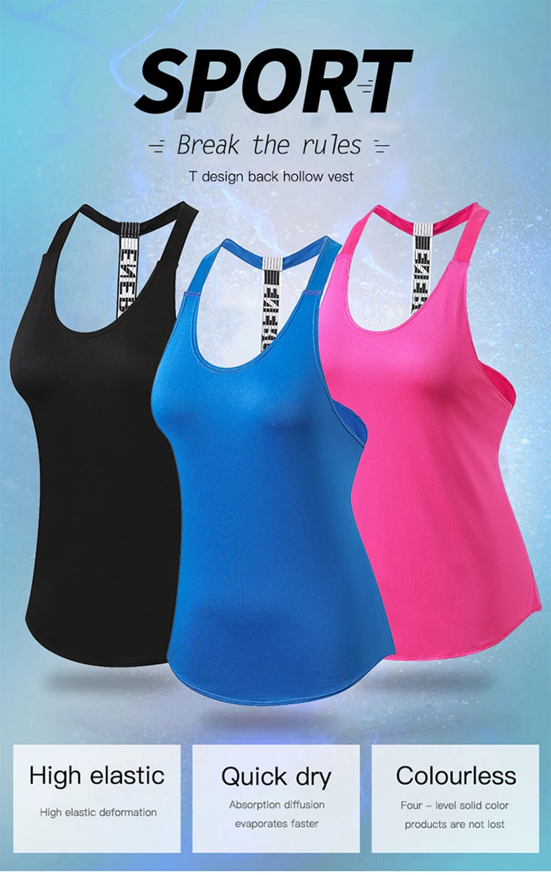 Tops de gimnasio para mujer, Top negro sin mangas para Yoga, camiseta de Fitness para mujer, chaleco para gimnasio, entrenamiento para correr, Tops deportivos, camiseta sin espalda con letras