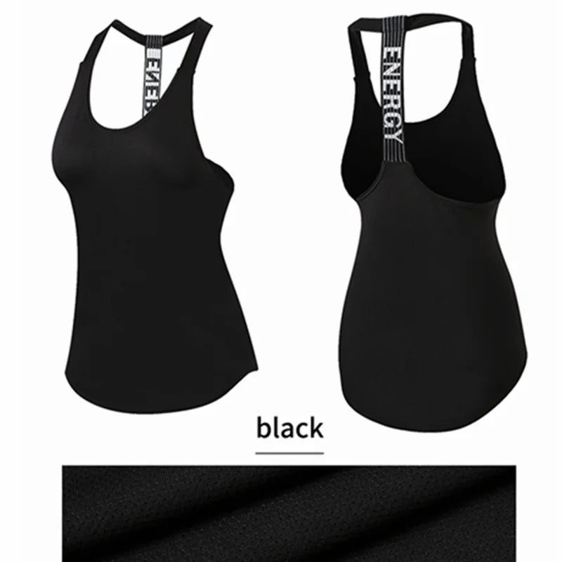 Tops de gimnasio para mujer, Top negro sin mangas para Yoga, camiseta de Fitness para mujer, chaleco para gimnasio, entrenamiento para correr, Tops deportivos, camiseta sin espalda con letras