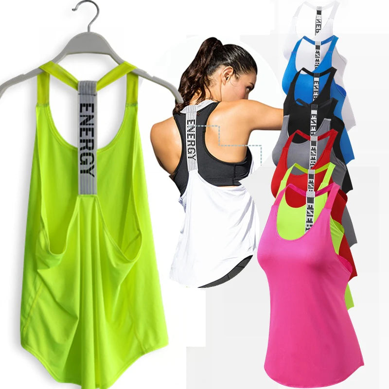 Tops de gimnasio para mujer, Top negro sin mangas para Yoga, camiseta de Fitness para mujer, chaleco para gimnasio, entrenamiento para correr, Tops deportivos, camiseta sin espalda con letras