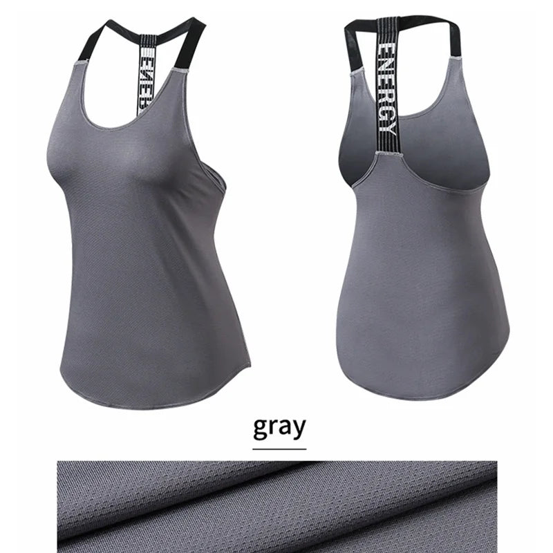 Tops de gimnasio para mujer, Top negro sin mangas para Yoga, camiseta de Fitness para mujer, chaleco para gimnasio, entrenamiento para correr, Tops deportivos, camiseta sin espalda con letras