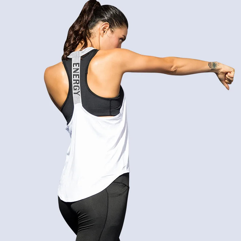 Tops de gimnasio para mujer, Top negro sin mangas para Yoga, camiseta de Fitness para mujer, chaleco para gimnasio, entrenamiento para correr, Tops deportivos, camiseta sin espalda con letras