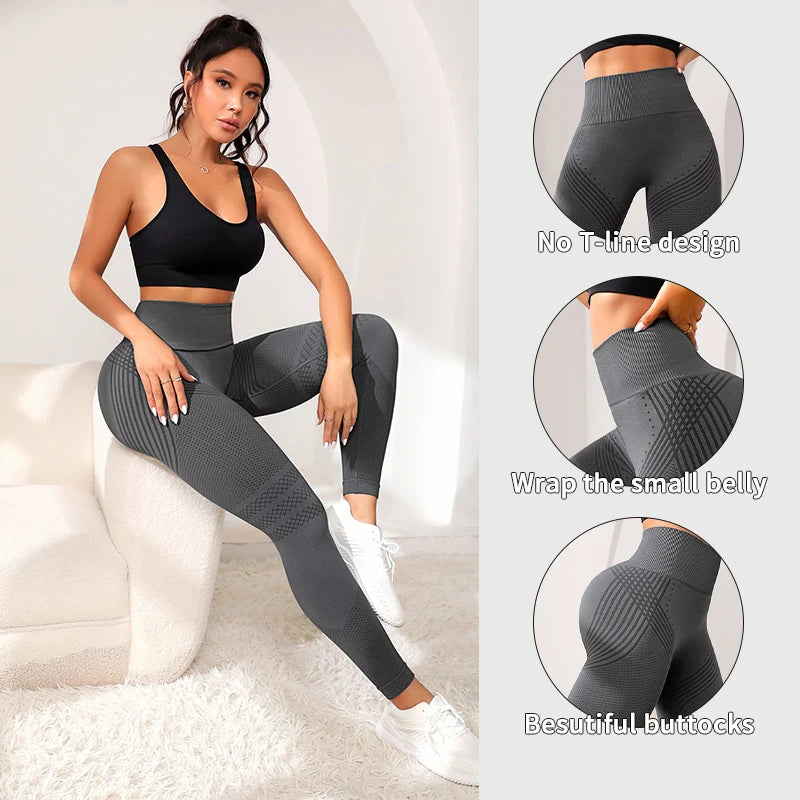 Pantalones deportivos con líneas Sexy para mujer, pantalones ajustados deportivos de cintura alta, elásticos, para Fitness, correr, Yoga